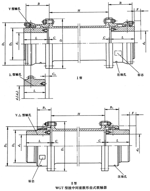 WGT 型接中间鼓形齿式联轴器图纸 